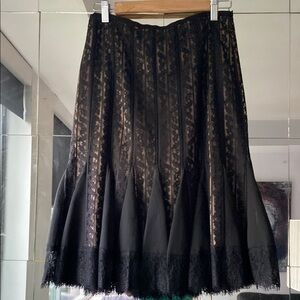 LOFT Black and Gold Fit and Flare Midi Skirt